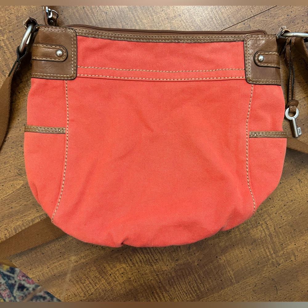 Fossil Red Canvas with Leather Accents Crossbody Purse Handbag Adjustable Strap - Picture 2 of 15